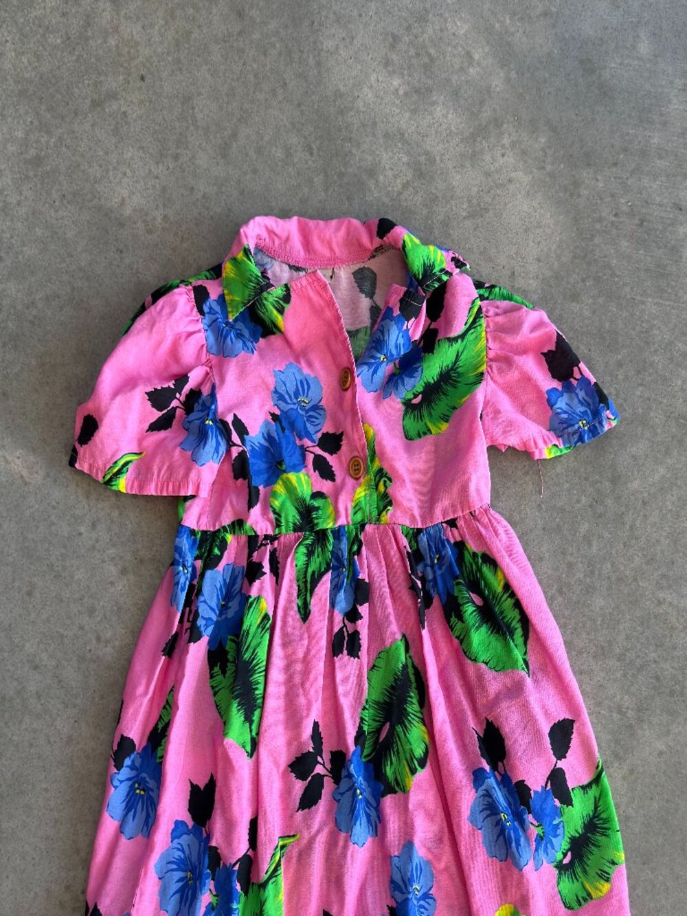All Small Co Girls Bright Pink Floral Dress 3T Puff Sleeve Button Front